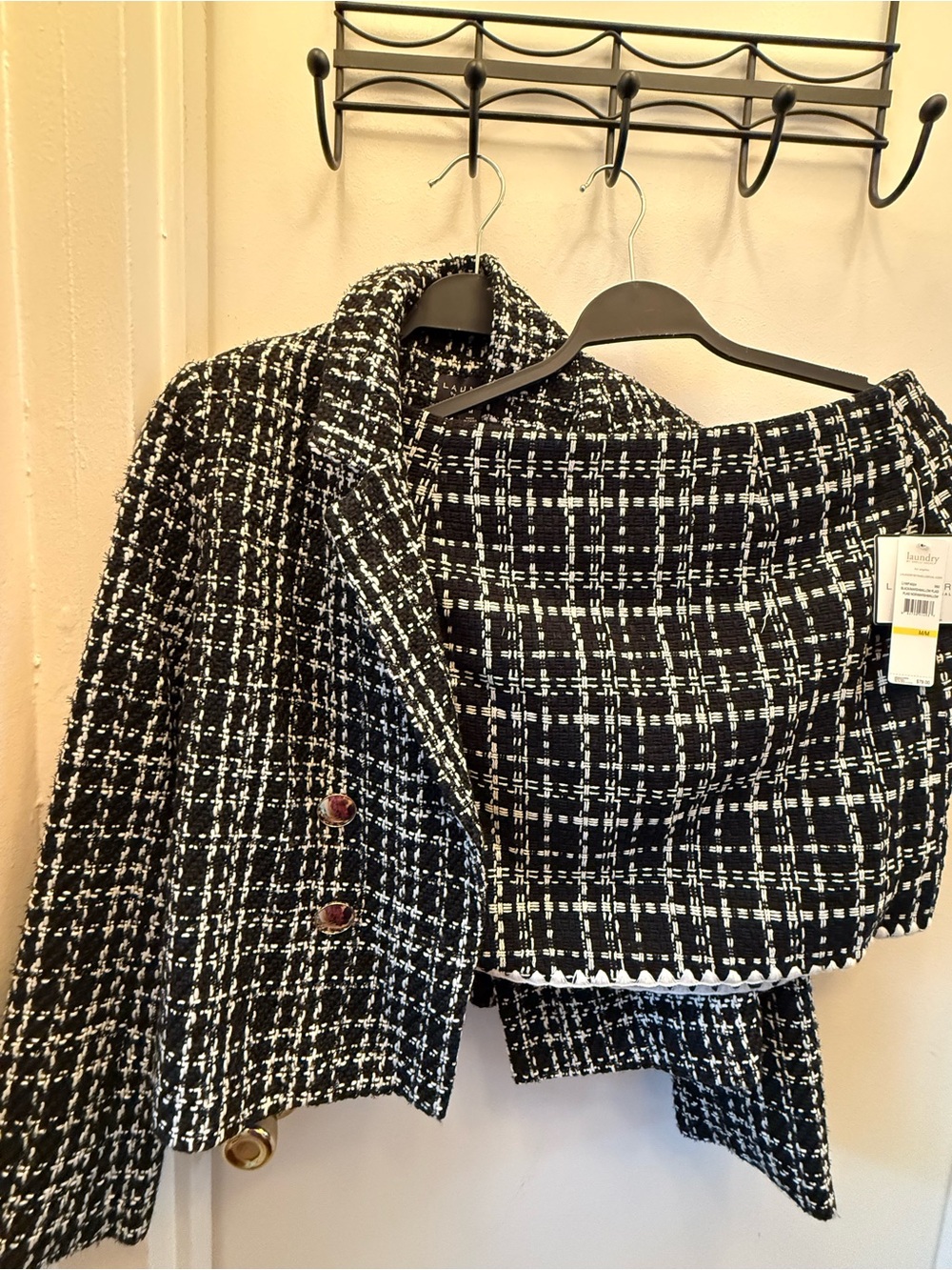 NWT Laundry By Shelli Segal Black And White Tweed Skirt and jacket Size Medium - Picture 2 of 10